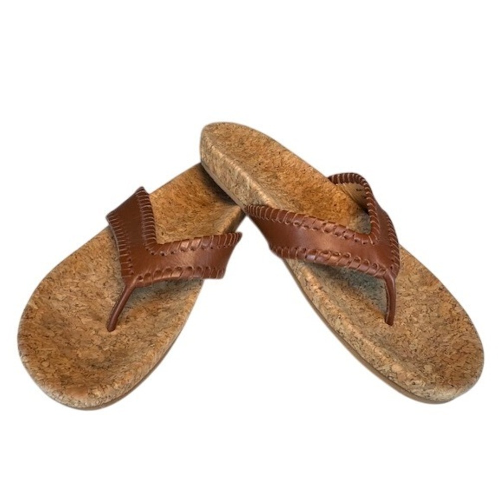 Jack Rogers Thelma Cork Flip Flops Sandals Brown Leather Stitch Women - 7.5M